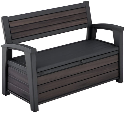 227L Outdoor Storage Bench — Seats 2, Wood-Look Resin, All-Weather